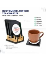 Acrylic Tea Coaster With Stand (4 Tea Coaster) | Best for Corporate Gifting | FeelPrint.in