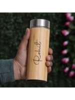 Stainless Steel Bamboo Vacuum Flask - 450 ML - Image 3